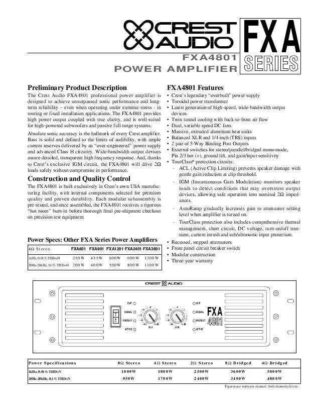 Mode d'emploi CREST AUDIO FXA4801