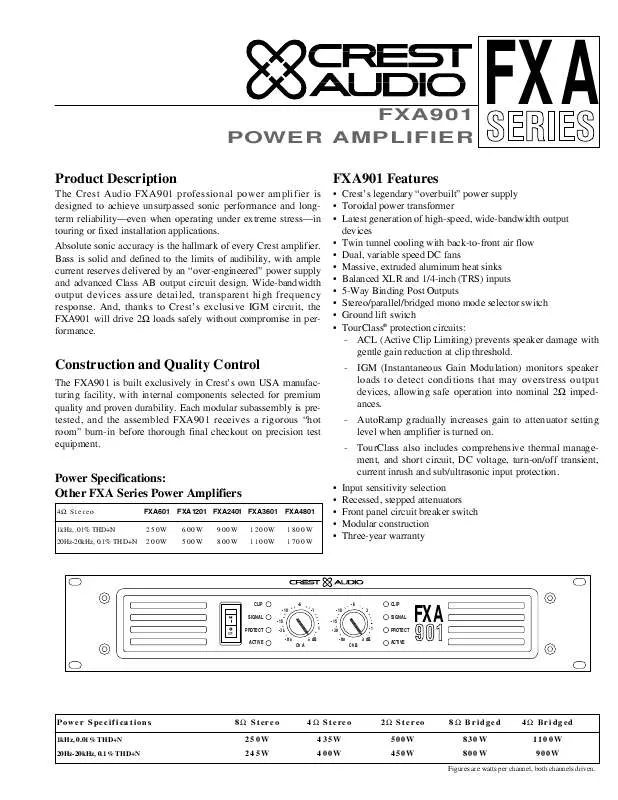 Mode d'emploi CREST AUDIO FXA901