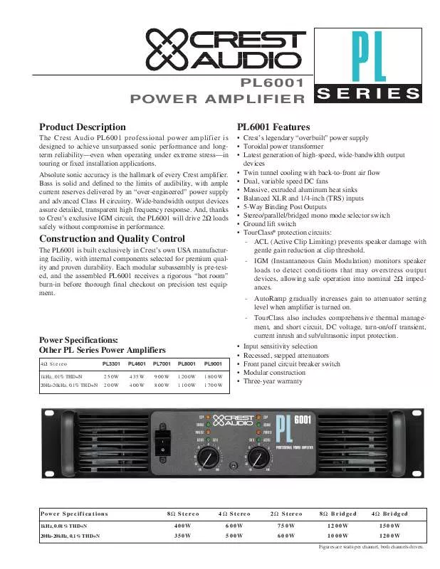 Mode d'emploi CREST AUDIO PL6001