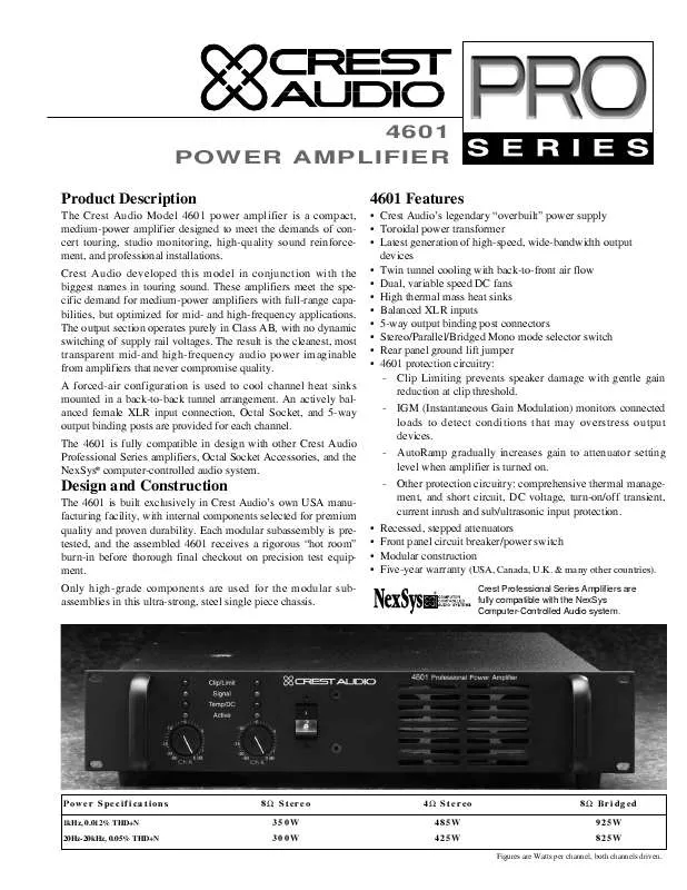 Mode d'emploi CREST AUDIO PRO SERIES 4601