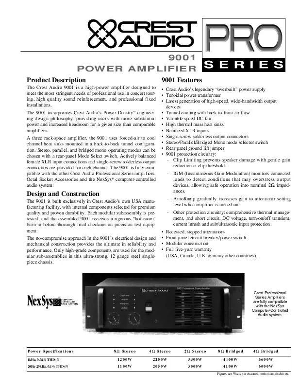 Mode d'emploi CREST AUDIO PRO SERIES 9001