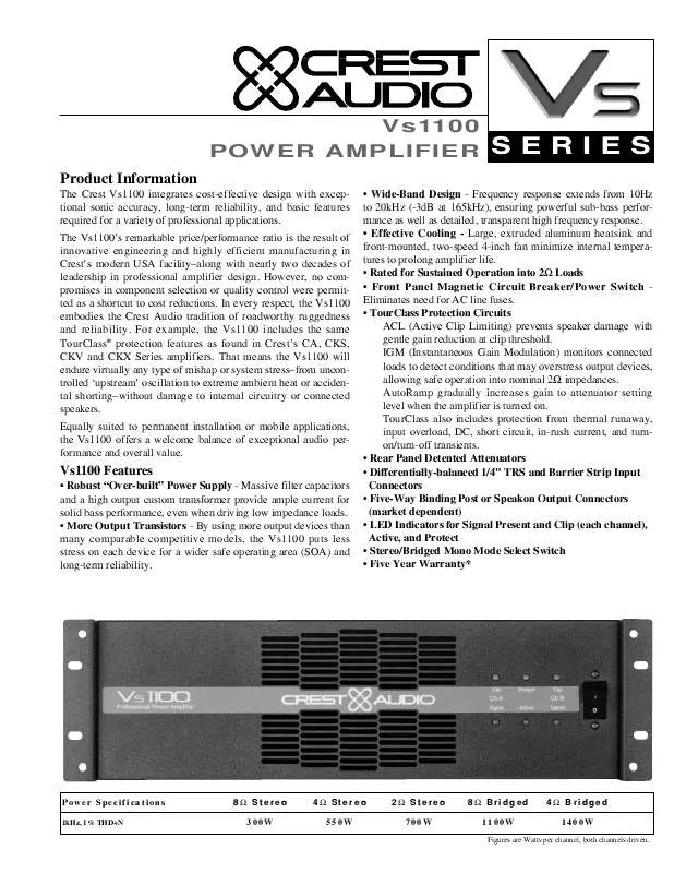 Mode d'emploi CREST AUDIO VS1100