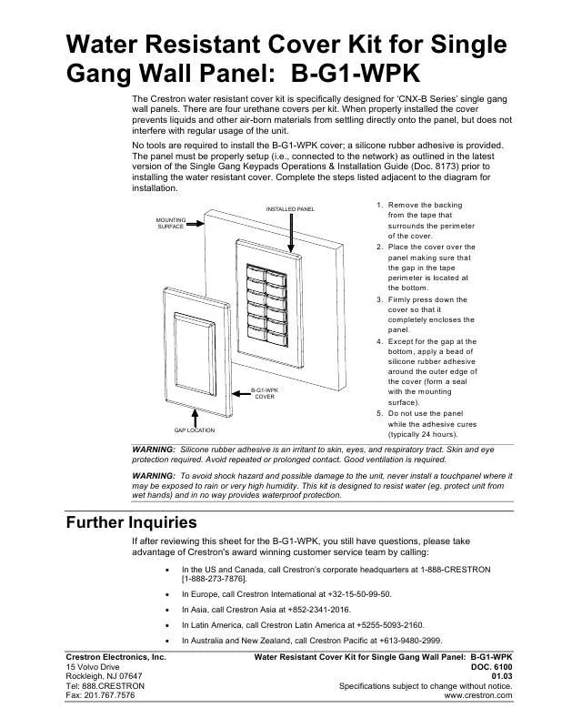 Mode d'emploi CRESTRON B-G1-WPK