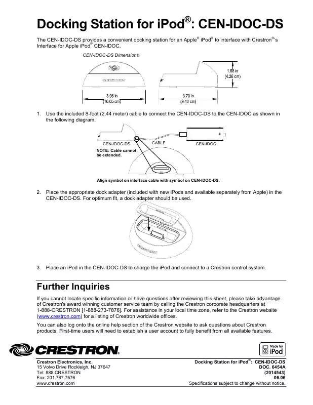 Mode d'emploi CRESTRON CEN-IDOC-DS