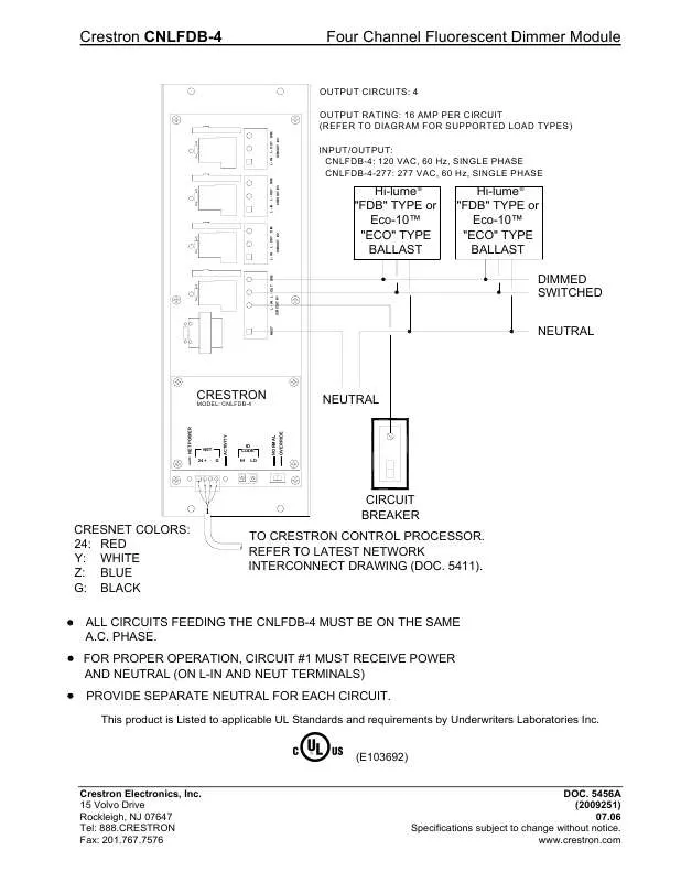 Mode d'emploi CRESTRON CNLFDB-4