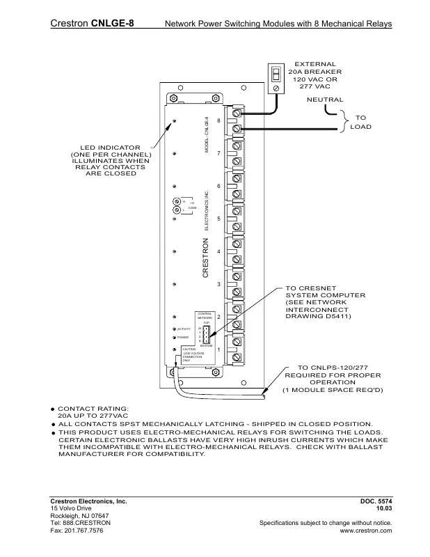 Mode d'emploi CRESTRON CNLGE-8