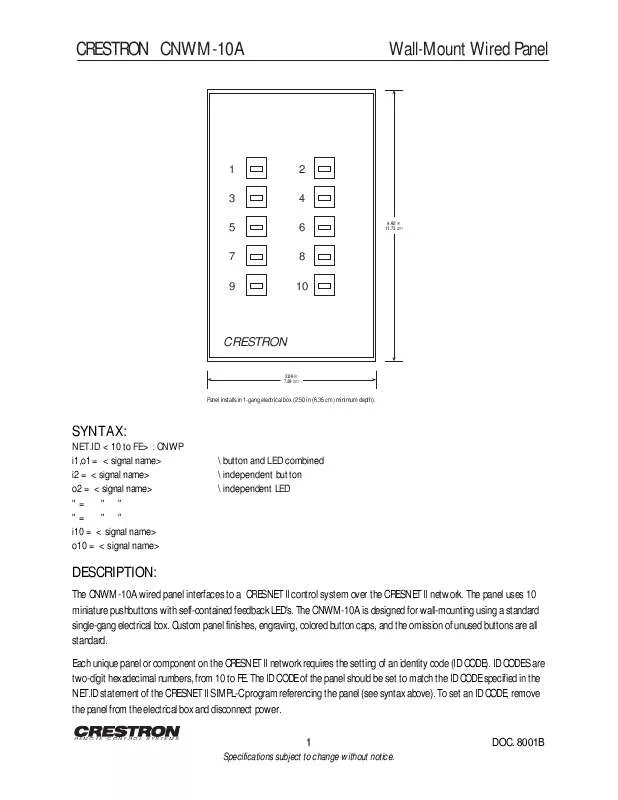 Mode d'emploi CRESTRON CNWM-10A