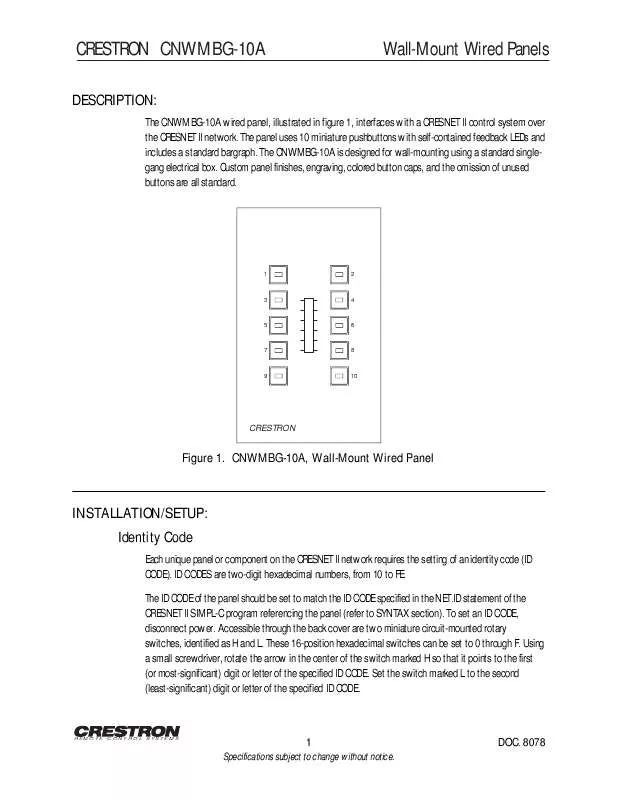 Mode d'emploi CRESTRON CNWMBG-10A