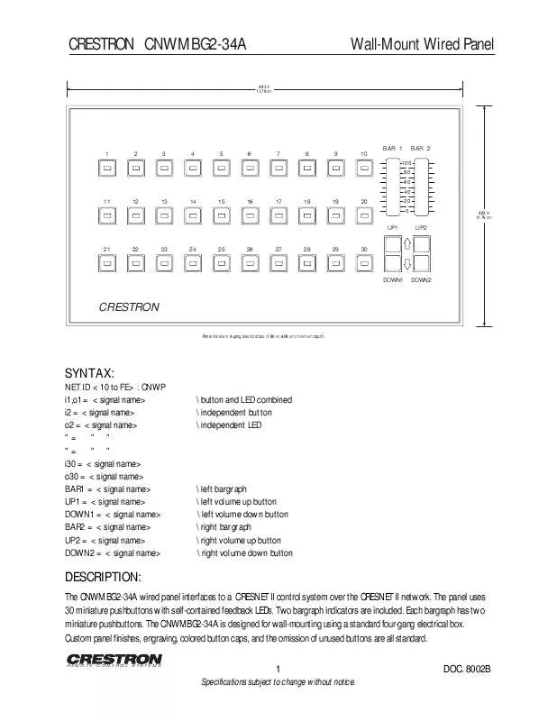 Mode d'emploi CRESTRON CNWMBG2-34A