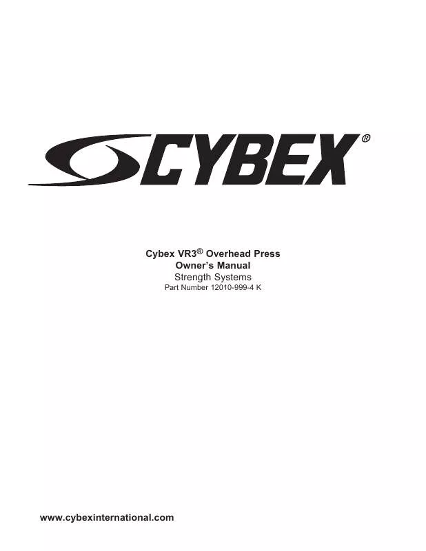 Mode d'emploi CYBEX INTERNATIONAL 12010 OVERHEAD PRESS