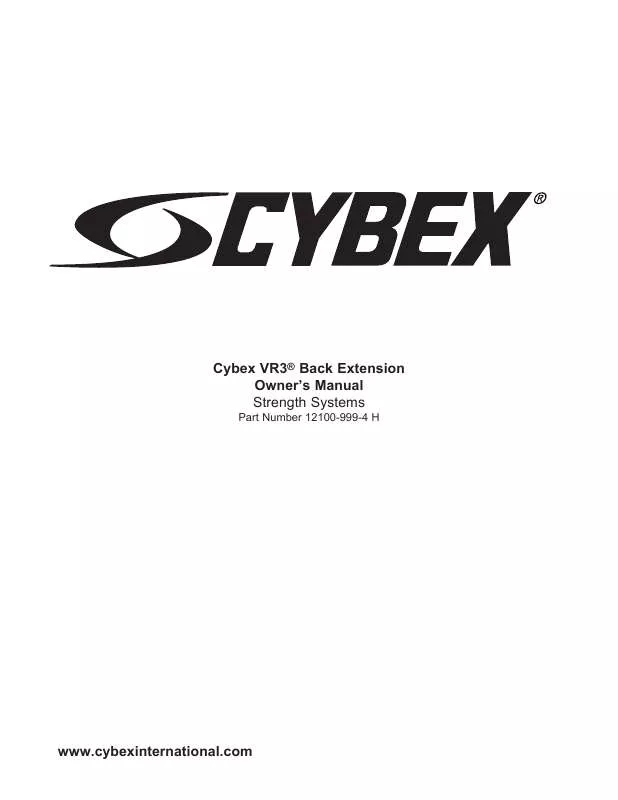 Mode d'emploi CYBEX INTERNATIONAL 12100 BACK EXTENSION