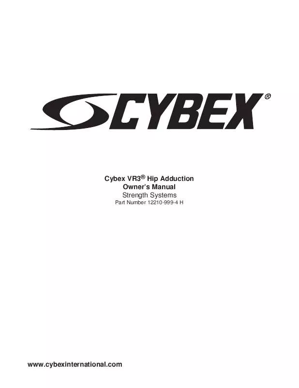 Mode d'emploi CYBEX INTERNATIONAL 12210 HIP ADDUCTION