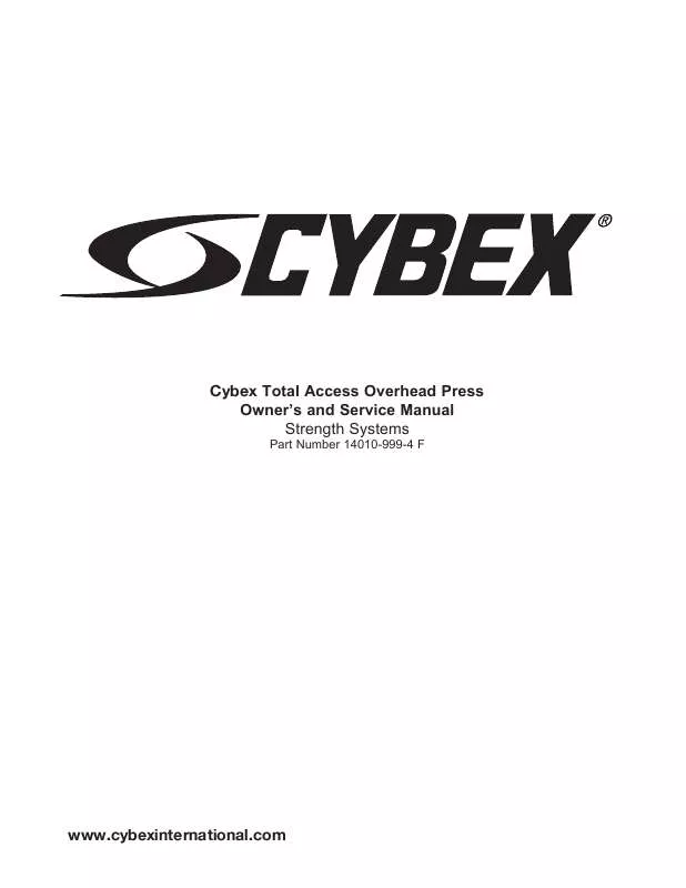 Mode d'emploi CYBEX INTERNATIONAL 14010 OVERHEAD PRESS