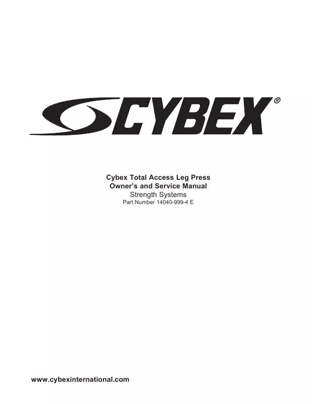 Mode d'emploi CYBEX INTERNATIONAL 14040 LEG PRESS