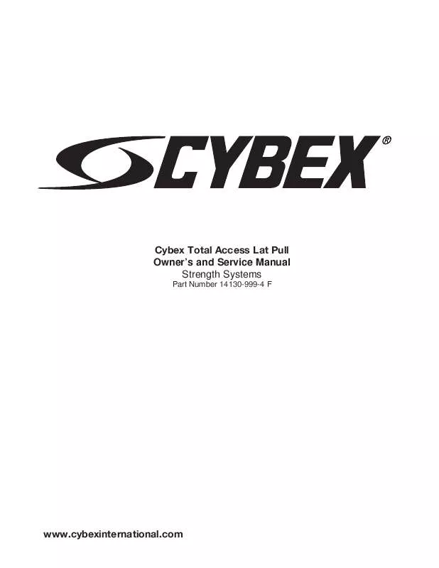 Mode d'emploi CYBEX INTERNATIONAL 14130 LAT PULLDOWN