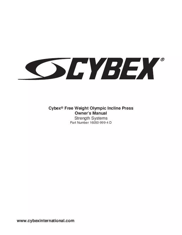 Mode d'emploi CYBEX INTERNATIONAL 16050 OLYMPIC INCLINE PRESS