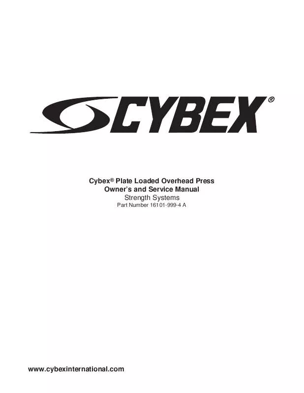 Mode d'emploi CYBEX INTERNATIONAL 16101 OVERHEAD PRESS