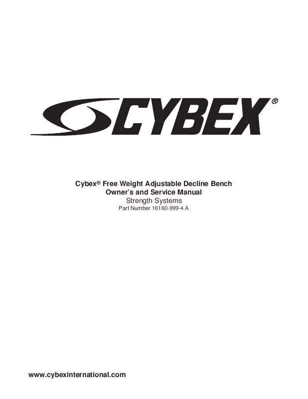 Mode d'emploi CYBEX INTERNATIONAL 16160 ADJUSTABLE DECLINE BENCH