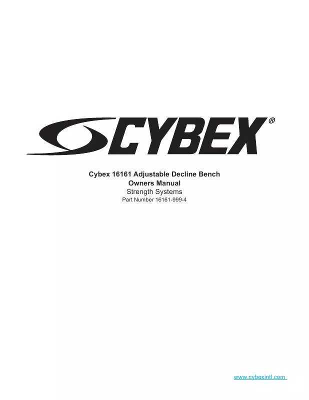Mode d'emploi CYBEX INTERNATIONAL 16161 ADJUSTABLE DECLINE BENCH