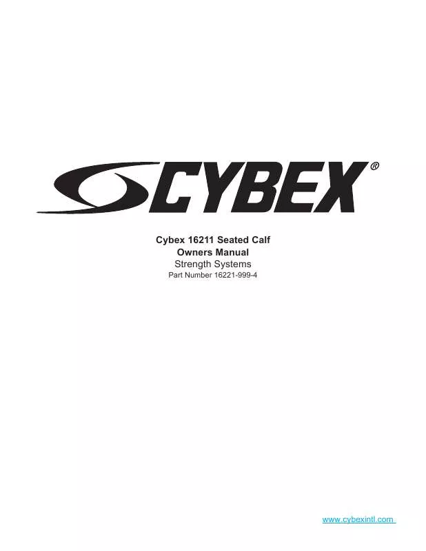 Mode d'emploi CYBEX INTERNATIONAL 16211 SEATED CALF