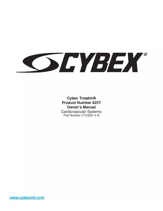 Mode d'emploi CYBEX INTERNATIONAL 625T TREADMILL