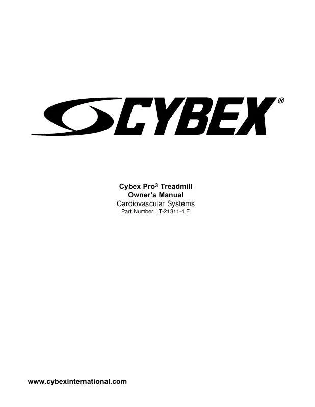 Mode d'emploi CYBEX INTERNATIONAL PRO3 (550T) TREADMILL