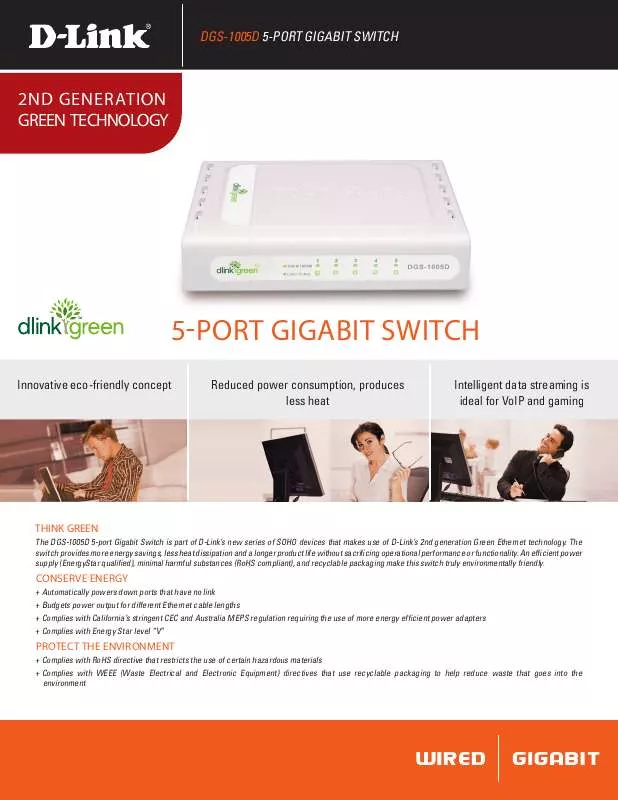 Mode d'emploi D-LINK DGS-1005D 5-PORT GIGABIT