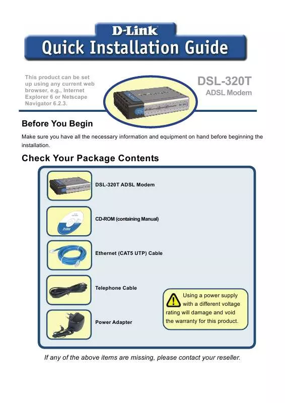 Mode d'emploi D-LINK DSL-320T