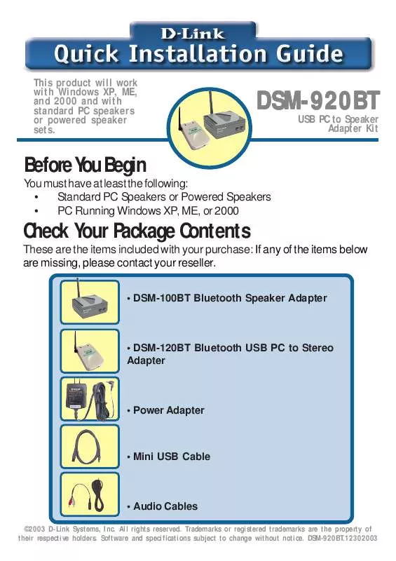 Mode d'emploi D-LINK DSM-920BT