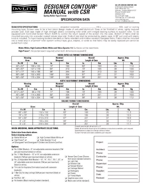 Mode d'emploi DA-LITE DESIGNER CONTOUR MANUAL