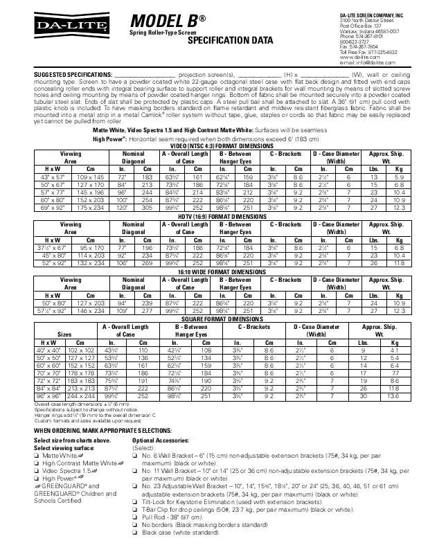 Mode d'emploi DA-LITE MODEL B