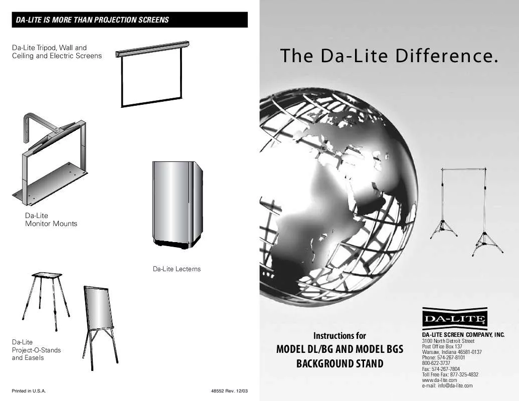 Mode d'emploi DA-LITE MODEL BGS BACKGROUND STAND