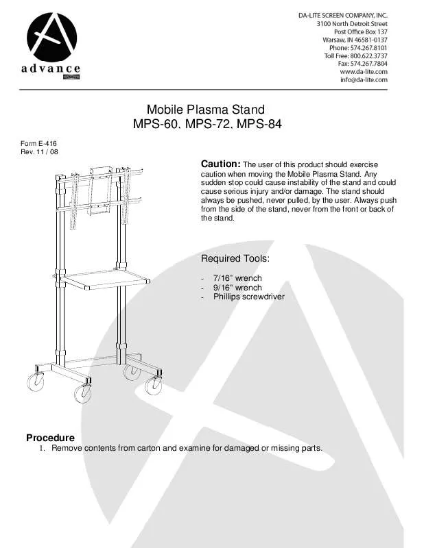 Mode d'emploi DA-LITE MPS-60