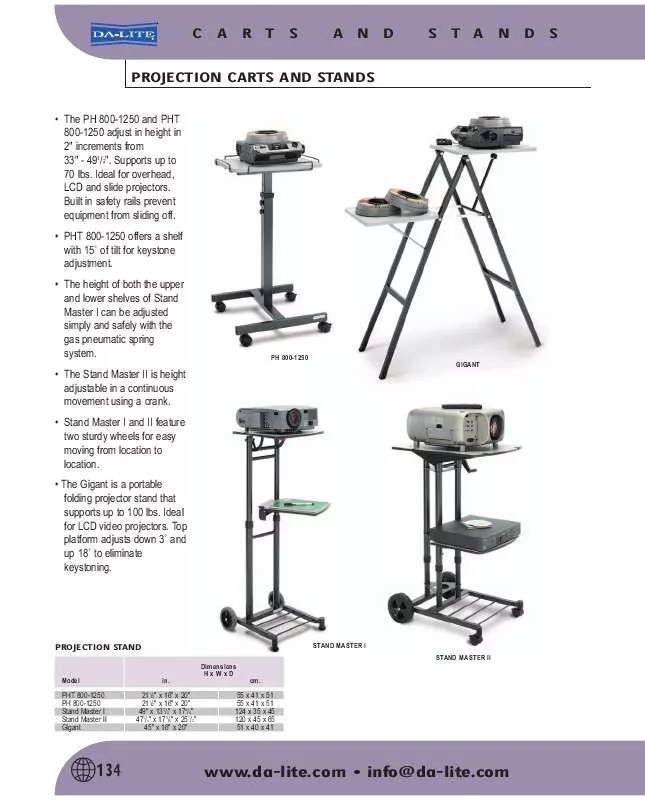 Mode d'emploi DA-LITE PH 800-1250