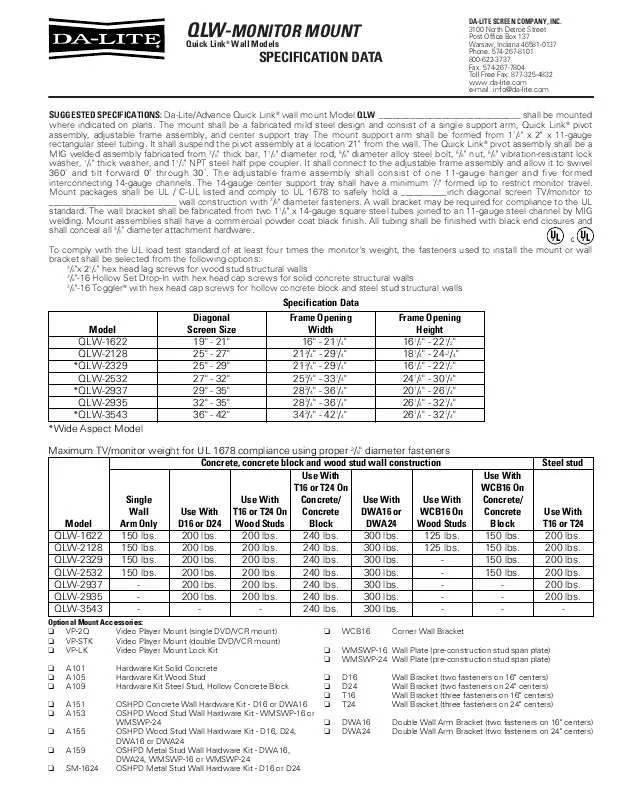 Mode d'emploi DA-LITE QLM