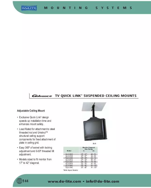 Mode d'emploi DA-LITE TV QUICK LINK