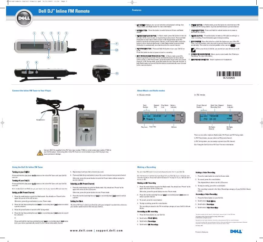 Mode d'emploi DELL DJ DJ INLINE FM REMOTE