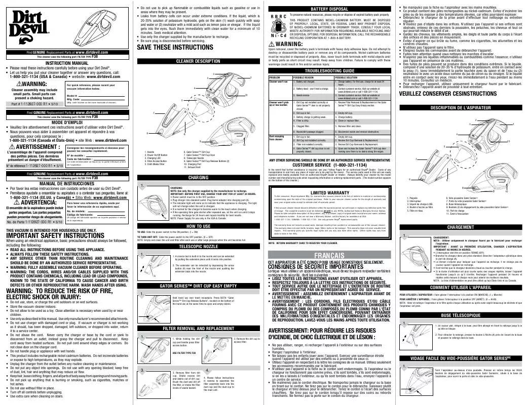 Mode d'emploi DIRTDEVIL BD10060RED