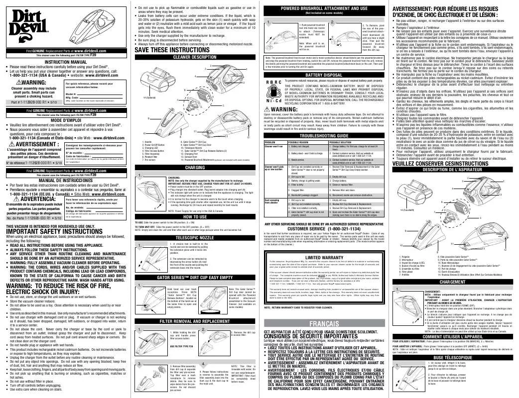 Mode d'emploi DIRTDEVIL BD10165