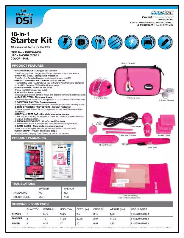 Mode d'emploi DREAMGEAR 18 IN 1 STARTER KIT