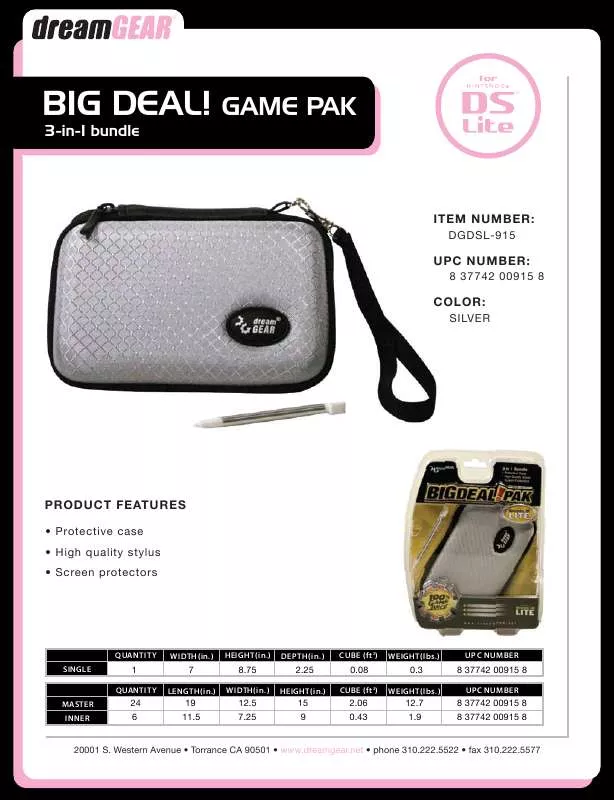 Mode d'emploi DREAMGEAR 3 IN 1 BUNDLE BIG DEAL GAME PAK