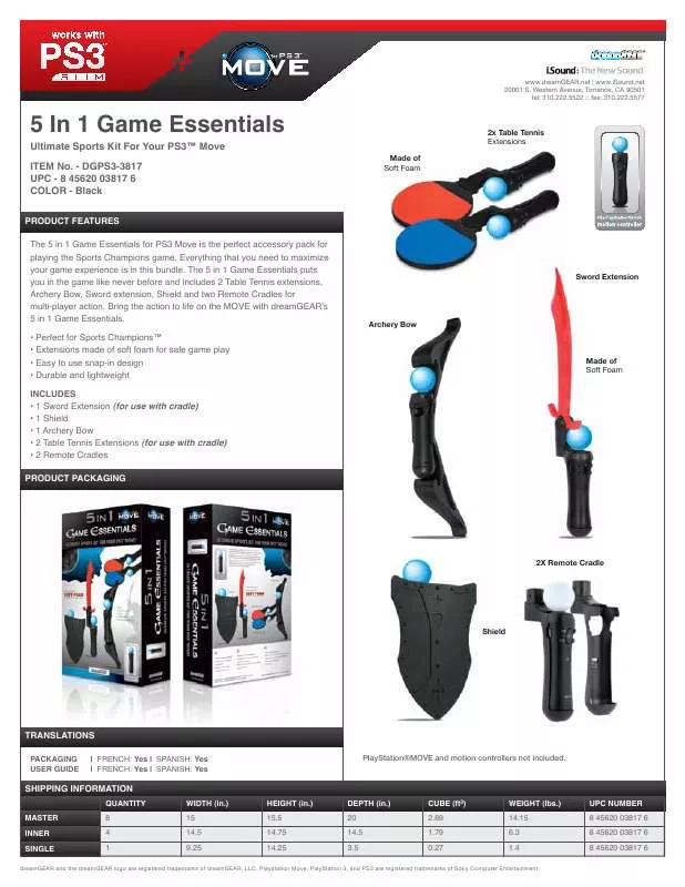 Mode d'emploi DREAMGEAR 5 IN 1 GAME ESSENTIALS