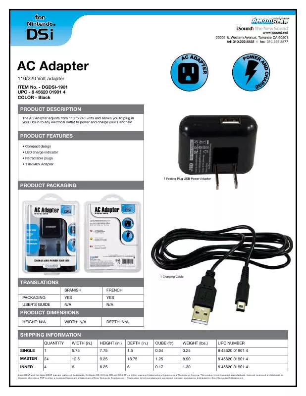 Mode d'emploi DREAMGEAR AC ADAPTER