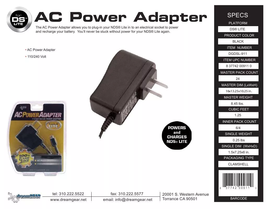 Mode d'emploi DREAMGEAR AC POWER ADAPTER