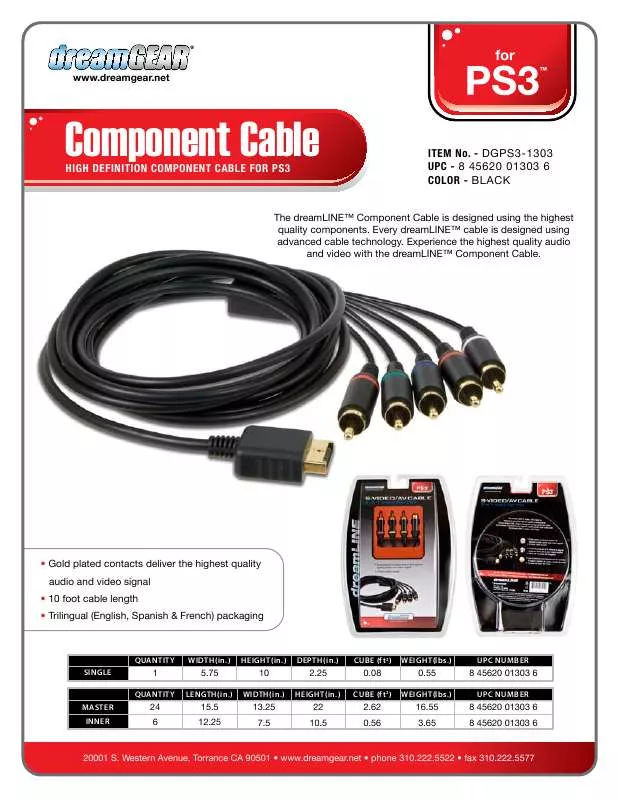 Mode d'emploi DREAMGEAR COMPONENT CABLE