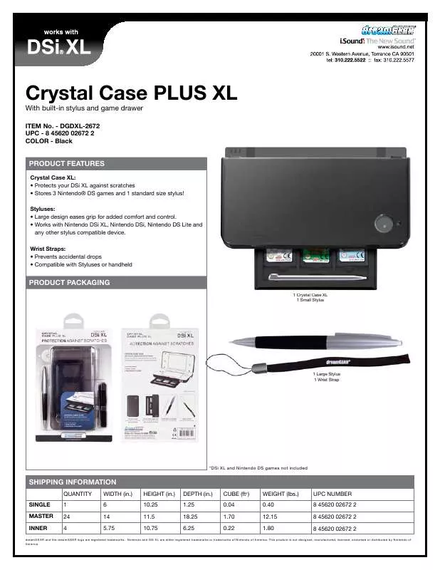 Mode d'emploi DREAMGEAR CRYSTAL CASE PLUS XL