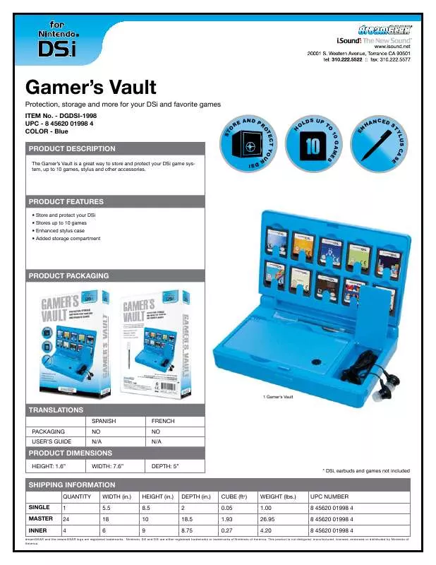 Mode d'emploi DREAMGEAR DGDSI-1998