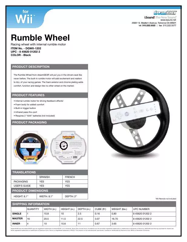 Mode d'emploi DREAMGEAR DGWII-1202