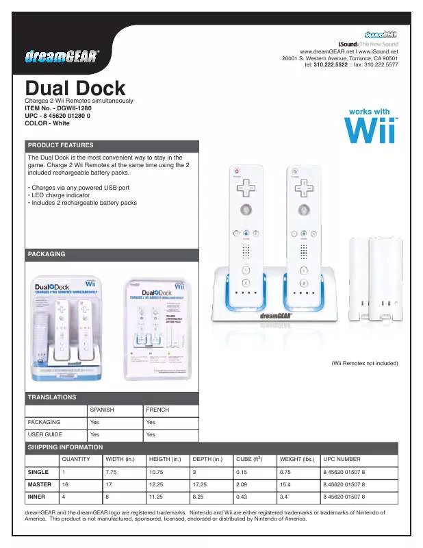 Mode d'emploi DREAMGEAR DGWII-1280