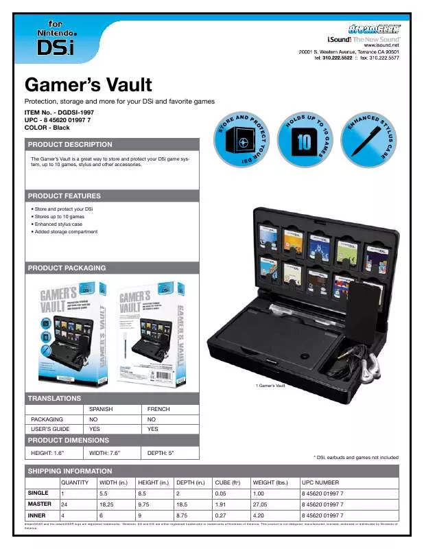 Mode d'emploi DREAMGEAR GAMERS VAULT